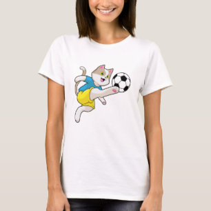 Katt som fotbollsspelare med fotboll t shirt