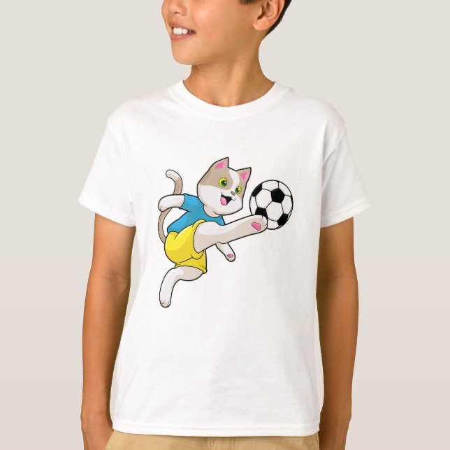 Katt som fotbollsspelare med fotboll t shirt (Framsida)