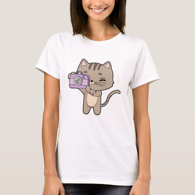 Katt som fotograf med kamera t shirt (Framsida)