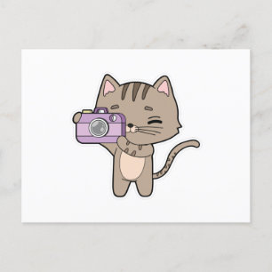 Katt som fotograf med kamera vykort