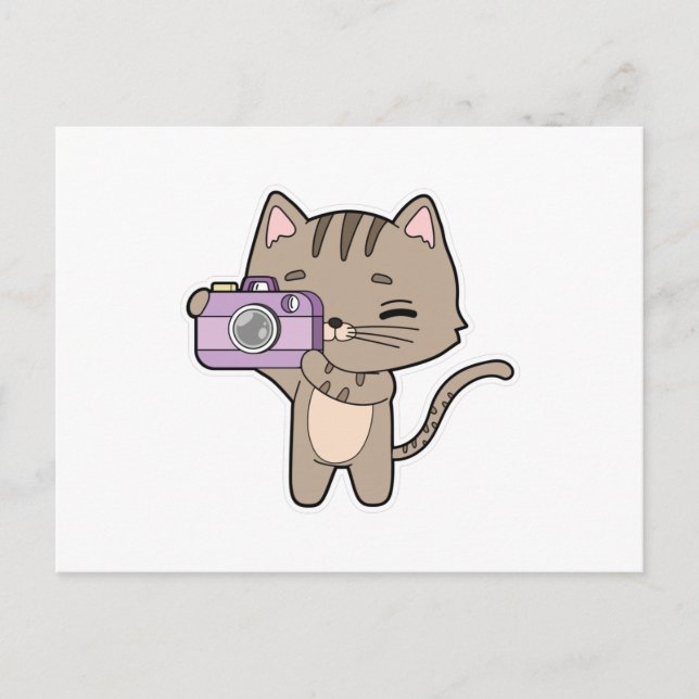 Katt som fotograf med kamera vykort (Framsida)