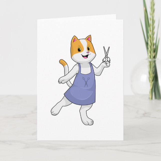 Katt som frisör med sax kort (Framsida)