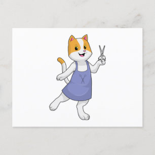 Katt som frisör med sax vykort