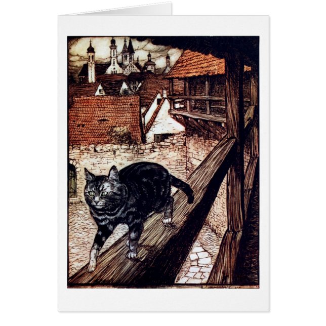 Katt som går på en räcke hälsningskort (Framsidan)