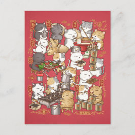 Katt som gör Kuih Kapit under kinesiska nyåret Helg Vykort