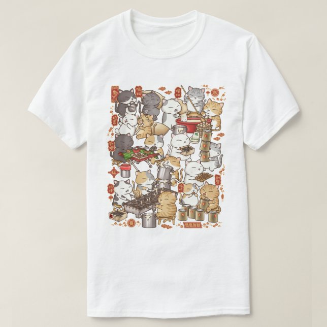 Katt som gör Kuih Kapit under kinesiskt nyår T Shirt (Design framsida)