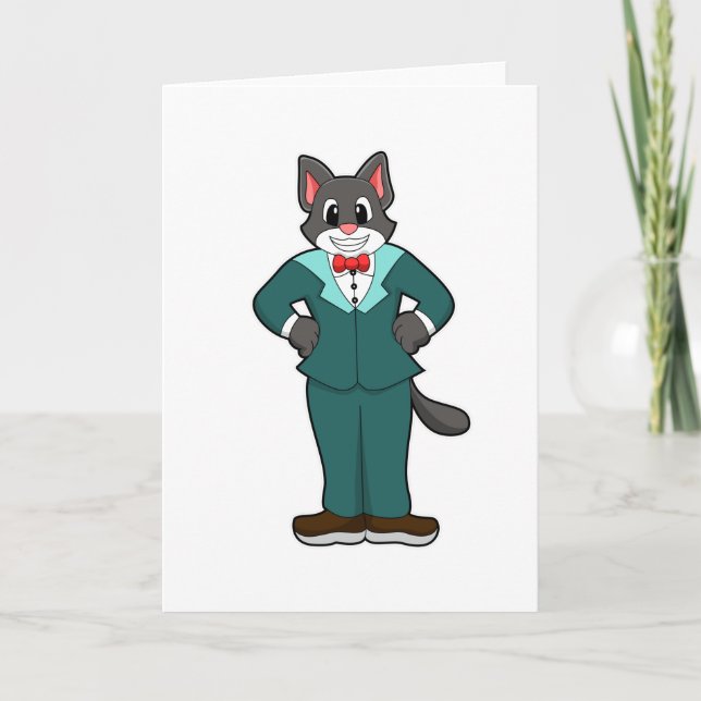 Katt som Groom med Kostym och menyfliksområdet Kort (Framsida)
