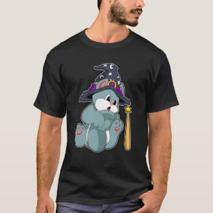Katt som guide med magiskt trollspö och hög t shirt