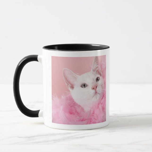 Katt som ha på sig fjäderboaen mugg (Vänster)