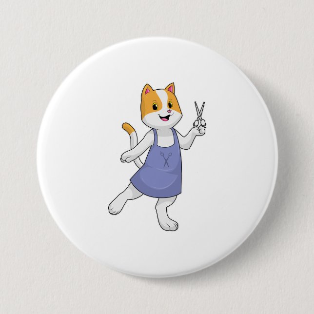 Katt som Hair-stilist med sax Knapp (Framsida)