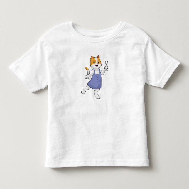 Katt som Hair-stilist med sax T Shirt (Framsida)
