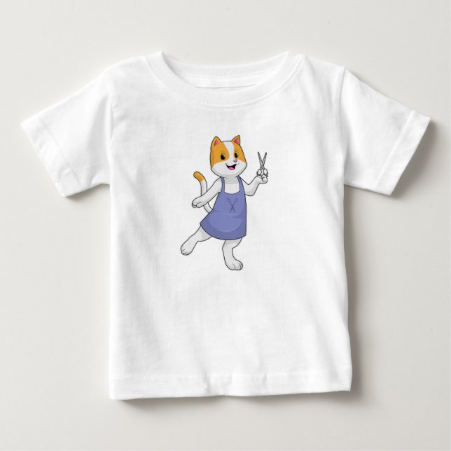 Katt som Hair-stilist med sax T Shirt (Framsida)