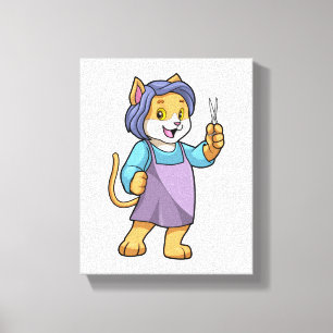 Katt som Hairdresser med saxar Canvastryck