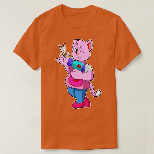 Katt som Hairdresser med saxar Hair-torktumlare T Shirt (Design framsida)