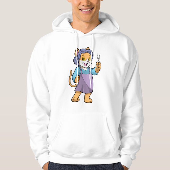 Katt som Hairdresser med saxar Hoodie (Framsida)
