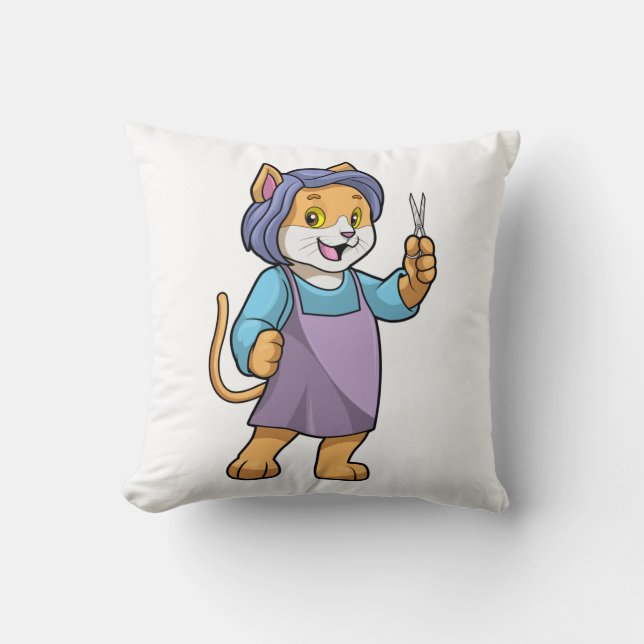 Katt som Hairdresser med saxar Kudde (Framsida)