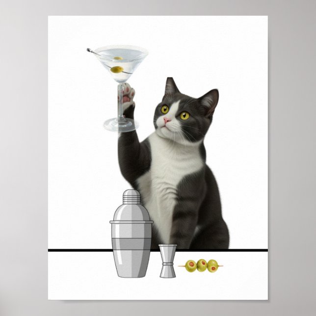Katt som håller en Martini Avslappnad  Poster (Framsidan)