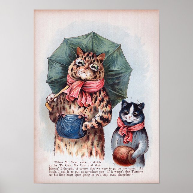 Katt som håller ett paraply, Louis Wain Poster (Framsidan)
