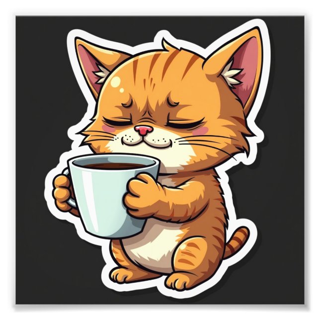 Katt som håller kaffe fototryck (Framsidan)