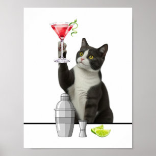 Katt som håller Pink Martini-konst Poster