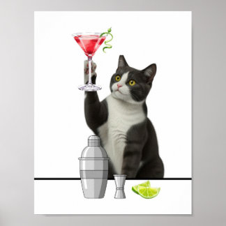 Katt som håller Pink Martini-konst Poster