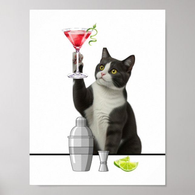 Katt som håller Pink Martini-konst Poster (Framsidan)