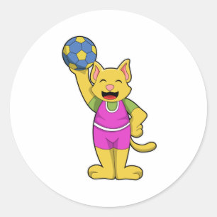 Katt som handbollsspelare med handboll runt klistermärke