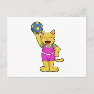 Katt som handbollsspelare med handboll vykort
