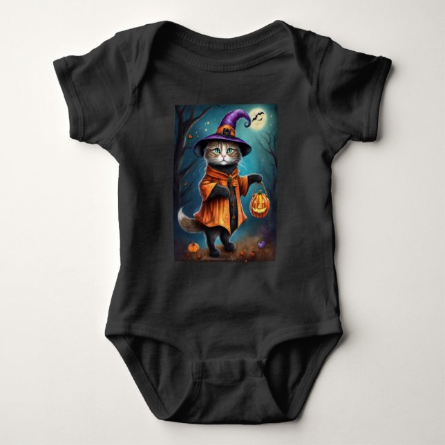 Katt som häxa söt Halloween T Shirt (Framsida)