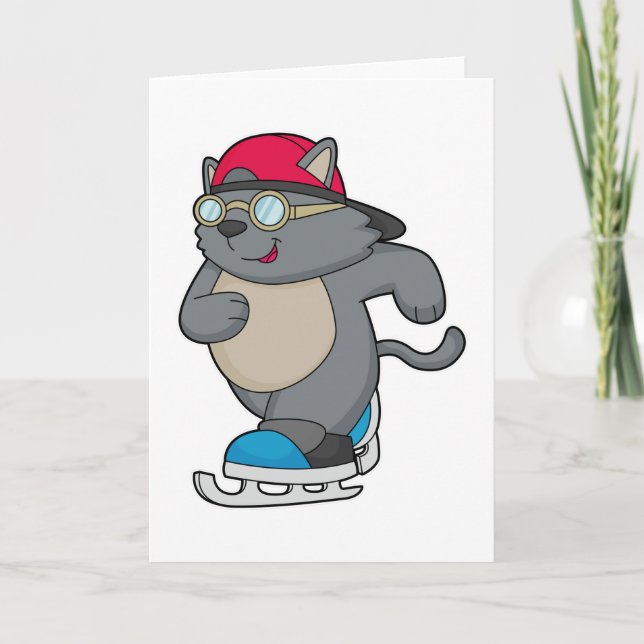 Katt som ishockeyåkare med ishockeyskor kort (Framsida)