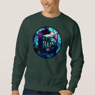 Katt som jammar julglaskatedral svart katt lång ärmad tröja