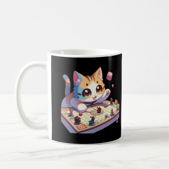 Katt som Kastar Tärning Brädspel Kaffemugg (Vänster)