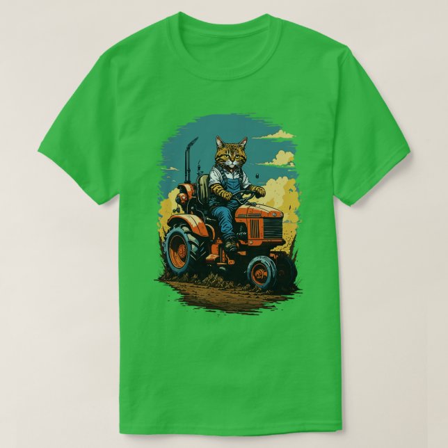 Katt som kör en traktor t shirt (Design framsida)