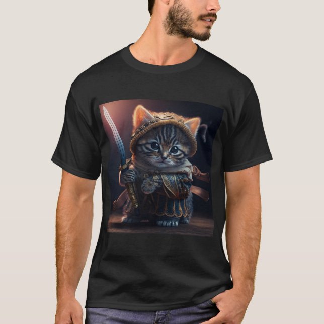 Katt som krigare som håller ett svärd t shirt (Framsida)