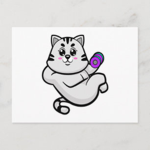 Katt som kroppsbyggare med hantel vykort
