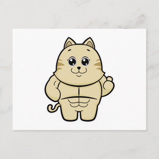 Katt som kroppsbyggare med sexpack vykort (Framsida)