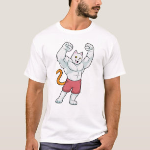 Katt som kroppsbyggare med stora muskler t shirt