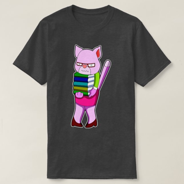 Katt som lärare med Bokar Högklackar T Shirt (Design framsida)