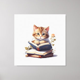 Katt som läser bok canvastryck