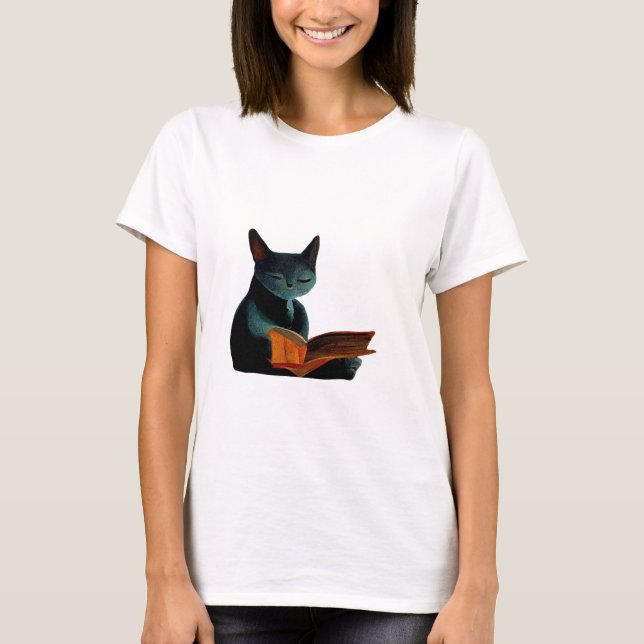 Katt som läser bok t shirt (Framsida)