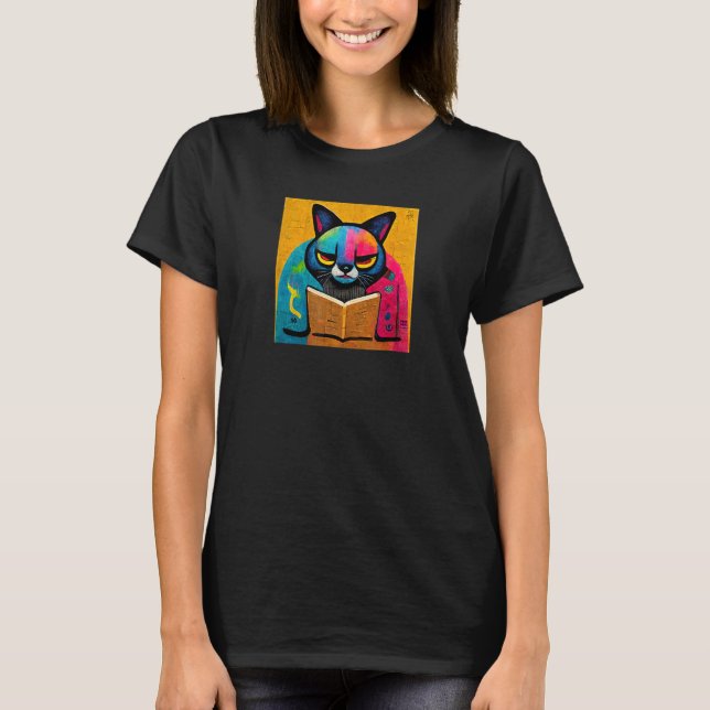 Katt som läser en bok design t shirt (Framsida)