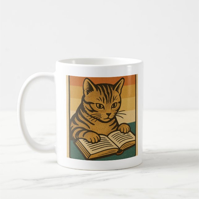 Katt som läser en bok-mugg kaffemugg (Vänster)