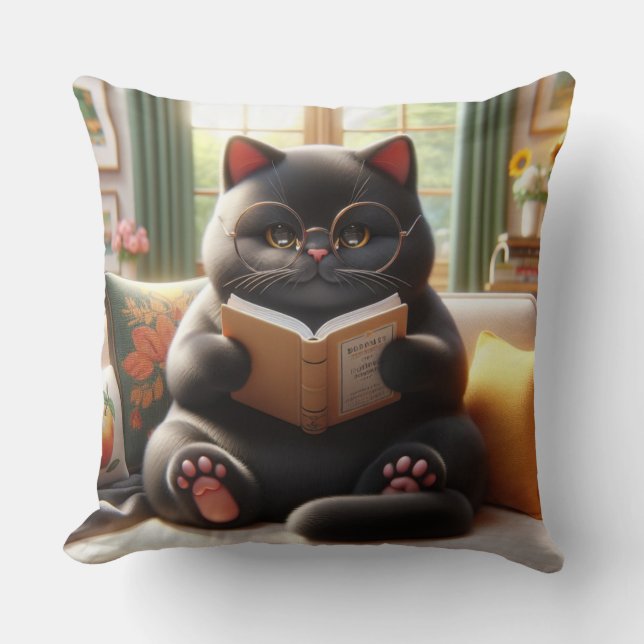 Katt som läser en bok på soffan kudde (Framsida)