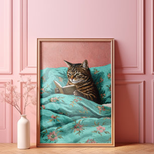 Katt som läser en Bok-väggbild Poster utskrift