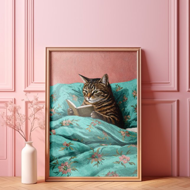 Katt som läser en Bok-väggbild Poster utskrift (Skapare uppladdad)