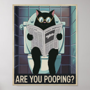Katt som läser tidning på toaletten - Bäddar du? Poster