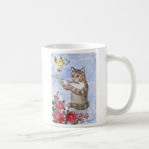 Katt som leker en flöjt kaffemugg