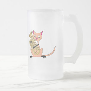 Katt som leker euphoniumen frostat ölglas