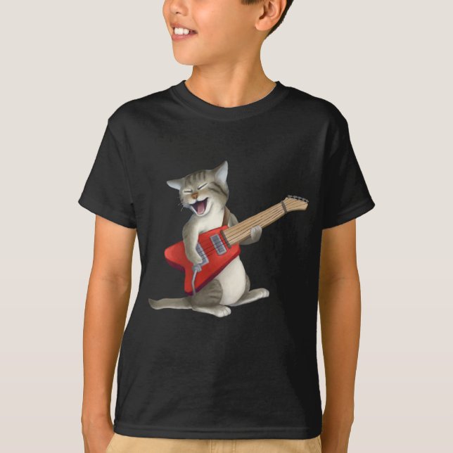 Katt som leker gitarren tee shirt (Framsida)
