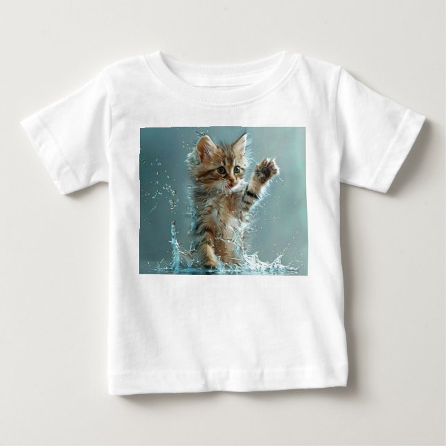katt som leker i vatten t shirt (Framsida)